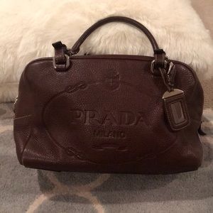 Prada Vit Daino Print Leather Medium Bruciato Bag